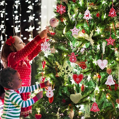 木製の装飾品 クリスマスツリー吊り飾り ジュートより糸付き クリスマスパーティーギフトの家の装飾のため ミックスカラー 49 50x43 50ミリメートル 60個 セットの通販 Jp Pandahall Com