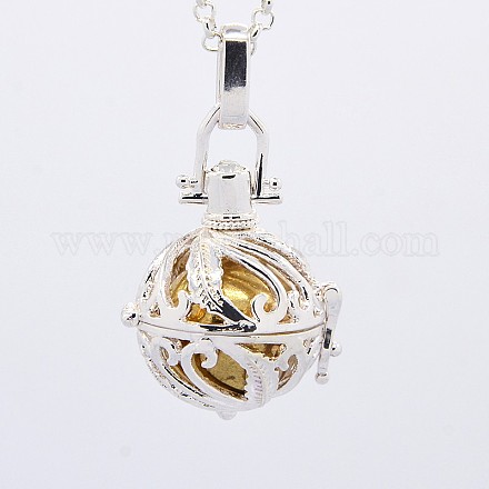 Brass Chime Ball Cage Pendant Necklaces X-NJEW-F053-14S-05-1