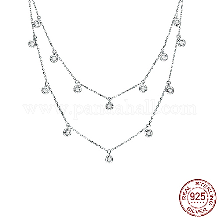 Collares de doble capa con micro pavé de circonita cúbica transparente de plata de ley chapada en rodio MG0607-1