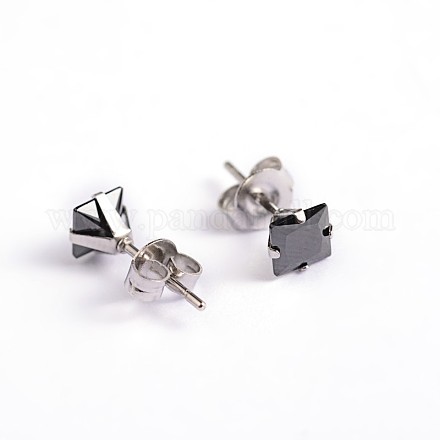 Square Cubic Zirconia Stud Earrings EJEW-H306-05-3mm-1