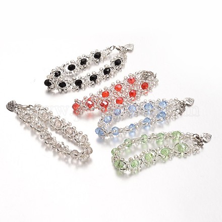 Glass Braided Beaded Bracelets BJEW-JB02053-1