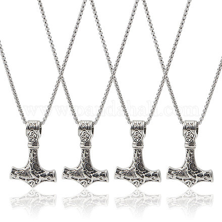 Chgcraft 4 pièces titane acier nordique viking marteau pendentif collier avec chaînes de boîte pour hommes NJEW-CA0001-14-1