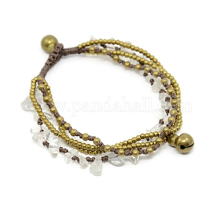 Retro lässigen Stil Baumwolle Wachsschnur antike Bronze Messing runden Perlen mehradrige mehrschichtige Armbänder BJEW-O044-04B-1
