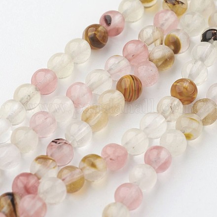Chapelets de perles de pierre de pastèque en verre G-G913-4mm-01-1