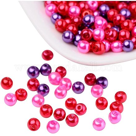 PandaHall about 400pcs 4mmPearl Glass Pearl Round Beads Mixed Color for DIY Bracelet Necklace Jewelry Making HY-PH0006-4mm-10-1