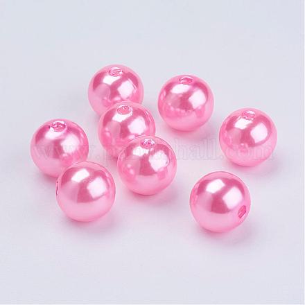 分厚いキッズネックレスのためのピンクの丸いアクリル模造真珠ビーズ  12mm  穴：2mm X-PACR-12D-35-1