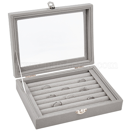 OLYCRAFT Velvet Pin Display Box Rectangle Cabinet Brooch Collection Display Case with Clear Window Velvet Badges Display Box CON-WH0087-18-1