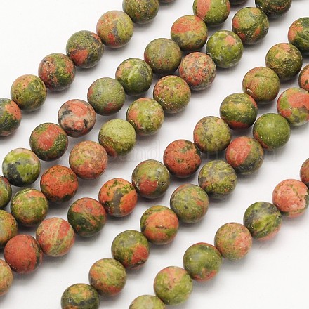 Frosted Round Natural Unakite Beads Strands G-N0166-73-12mm-1