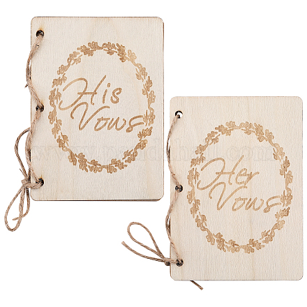 創造的な木製のグリーティングカード  結婚式の誓いの本  ジュートロープとクラフト紙で  単語の長方形  アンティークホワイト  105x75x2mm DIY-WH0349-171D-1