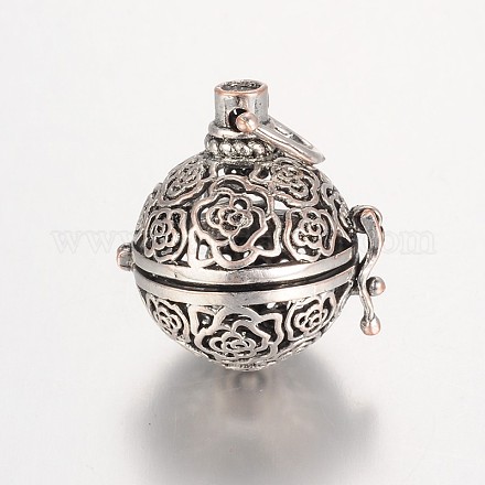 Rack Plating Hollow Brass Round Cage Pendants KK-E665-08AS-NF-1