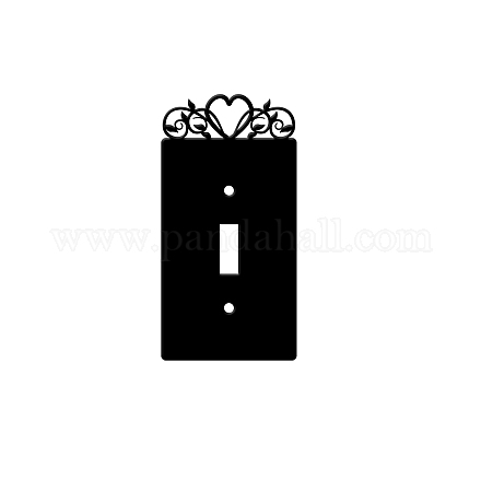 鉄製ライトスイッチプレートコンセントカバー  金属製のスイッチプレートの装飾  ネジ付き  ハートと葉の長方形  ブラック  137x69mm AJEW-WH0197-021-1