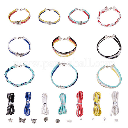 Sunnyclue 90+ pcs faux cuir daim wrap kit de fabrication de bracelet papillon fleur star sucettes breloques perles pour bricolage 10 ensembles de bracelets de bracelet en corde DIY-SC0004-04-1