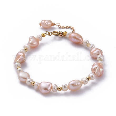 Pulseras de perlas keshi con perlas barrocas naturales BJEW-JB05266-02-1