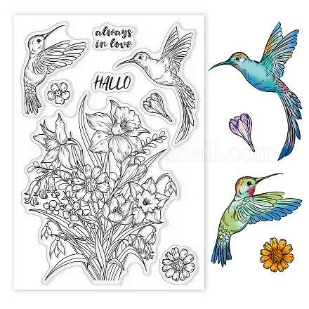 GLOBLELAND Flowers Birds Clear Stamps Bouquet Hummingbird Silicone Clear Stamp Seals for Cards Making DIY Scrapbooking Photo Journal Album Decoration DIY-WH0167-56-928-1