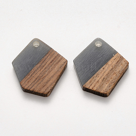 Transparent Resin & Walnut Wood Pendants X-RESI-S384-003A-B01-1