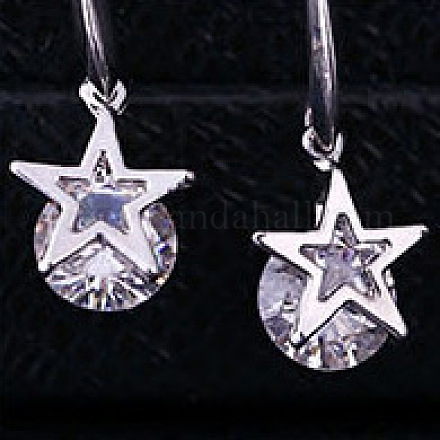 18K Real Platinum Plated Star Alloy Austrian Crystal Dangle Earrings EJEW-DD0002-15B-1