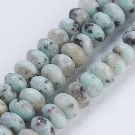 Natürliche Sesam Jaspis / Kiwi Jaspis Perlen Stränge G-P354-06-8x5mm-1