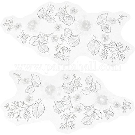 コンピュータ化された刺繍ポリエステルパッチの縫い付け  ビーズスパンコールアップリケ  マスクと衣装のアクセサリー  ホワイト  310x160x3mm DIY-WH0273-93-1