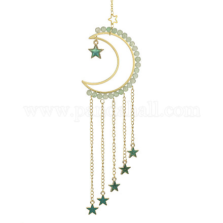 Natural Green Aventurine & Brass Moon Pendant Decorations HJEW-JM01198-03-1