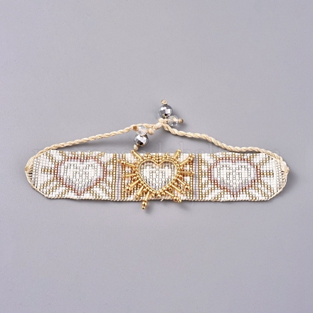 Braccialetti di perline intrecciati in perle di vetro regolabili BJEW-D442-01C-1