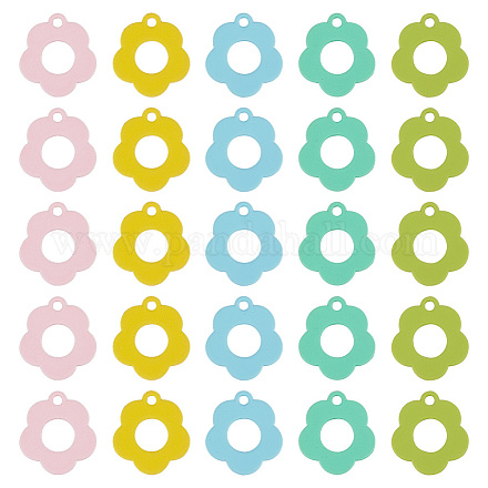 Arricraft 40 個 5 色焼付塗装合金ペンダント  花のチャーム  ミックスカラー  14x13x1.5mm  穴：1.4mm  8個/カラー FIND-AR0003-75-1