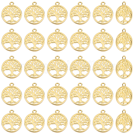 DICOSMETIC 30Pcs Tree of Life Charms Hollow Brass Charms Antique Flat Round Tree of Life Pendants 18K Gold Plated Christmas Tree Charms for Jewelry Making Crafts KK-DC0002-30-1
