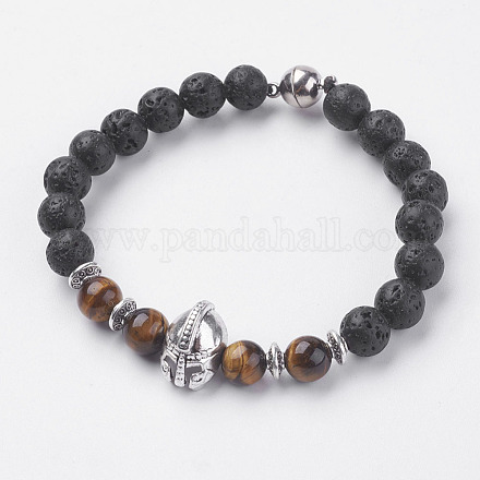 Bracelets de perles de pierre de lave naturelle BJEW-E326-16C-1