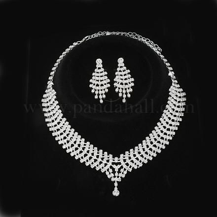 Kits de bijoux avec clous d'oreilles et collier avec strass de mariage à la mode SJEW-S042-11-1