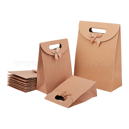 Pandahall 24 pcs 3 tailles sac cadeau en papier kraft avec ruban bowknot CARB-PH0002-06-1