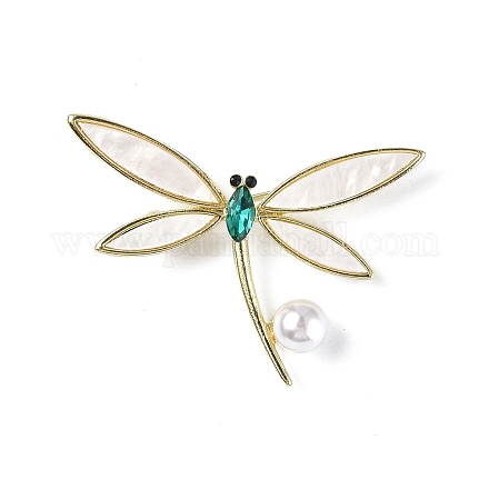 Broche de libélula de diamantes de imitación con broche de perlas de imitación de plástico JEWB-I020-02LG-1