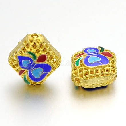 Real Gold Plated Brass Enamel Rhombus with Gourd Hollow Beads CLB-E001-05G-1