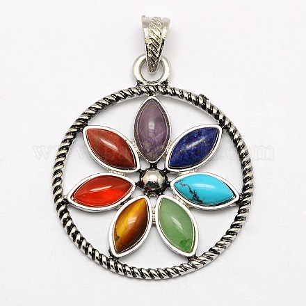 Vintage Chakra Jewelry Alloy Bezel Gemstone Pendants G-M039-03-1