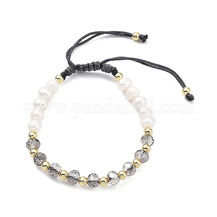 Bracciale da donna regolabile con perle intrecciate in perle naturali e vetro e ottone BJEW-O187-03-1
