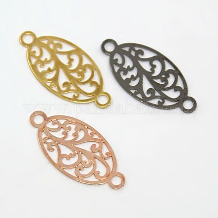 Flat Oval with Floral Pattern Connectors Brass Filigree Link Joiners KK-M005-04-1