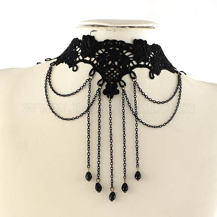 Vintage-Halsketten aus Spitze im Gothic-Stil mit Eisenketten und Glasperlen NJEW-R227-58-1
