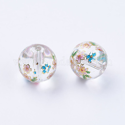Perle di vetro stampate con fiori GLAA-E399-10mm-C01-1