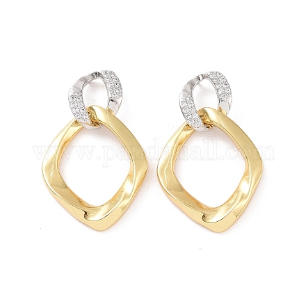 Boucles d'oreilles pendantes en forme de losange à double torsion avec zircone cubique transparente EJEW-G332-04GP-1
