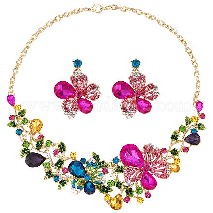 Anattasoul bunte Halskette mit Anhänger „Blume des Lebens“ und baumelnden Ohrsteckern mit Strassen SJEW-AN0001-12-1