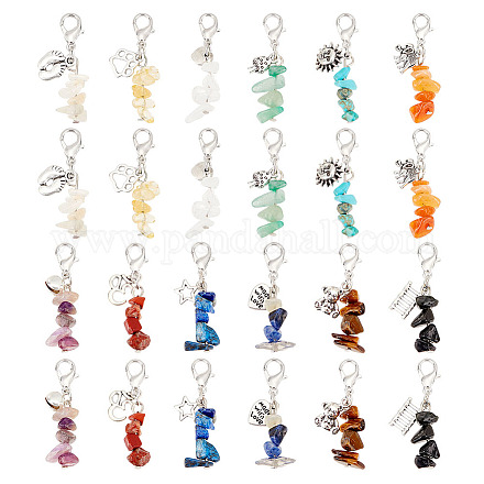 CHGCRAFT 48Pcs 12 Colors Quartz Gemstone Chakra Stone Pendants Natural Stone Charm Pendant Dangle Charms with Lobster Clasps and Alloy Pendant for Keychain Necklace Making HJEW-CA0001-29-1
