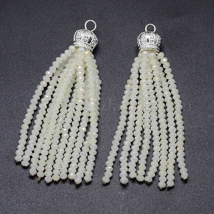 Gros pendentifs pompon avec perles rondes à facettes en verre électrolytique EGLA-L003-E06-1