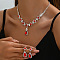 Teardrop & Rhombus Brass Rhinestone Pendant Necklaces & Stud Dangle Earrings Sets, Silver, Light Siam, 330mm