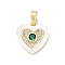 Brass Micro Pave Cubic Zirconia Pendants, with Shell, Heart Charms, Dark Green, 13.5x13x3mm, Hole: 4mm