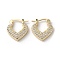 Brass with Cubic Zirconia Heart Hoop Earrings, Long-Lasting Plated, Lead Free & Cadmium Free, Real 18K Gold Plated, 17.5x15.5x3mm