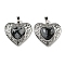 Natural Snowflake Obsidian Peach Love Heart Pendants, Rack Plating Brass Hollow Heart Charms, Cadmium Free & Lead Free, 29.5x30.5x7.5mm, Hole: 7.5x5mm