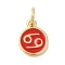 Real 18K Gold Plated Brass Enamel Charms, with Jump Ring, Long-Lasting Plated, Lead Free & Cadmium Free, Flat Round with Cancer Charms, Red, 10x8x1mm, Hole: 4mm