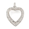 925 Sterling Silver Pendant Cabochon Settings, Prong Settings, with Cubic Zirconia, Rhinestone Claw Settings, Prong Settings, Heart, Real Platinum Plated, 21x18x10mm, Tray: 11x11mm
