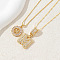 2Pcs 2 Styles Brass Pave Clear Cubic Zirconia Initial Pendant Necklace Sets, Golden, Letter M, 17.72 inch(45cm), 1pc/style