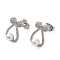Bowknot Brass Micro Pave Clear Cubic Zirconia Stud Earrings, with Imitation Pearl for Women, Platinum, 15x10mm