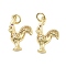 Brass With Cubic Zirconia Pendants, Cadmium Free & Lead Free, Chicken Charms, with Jump Ring, Real 18K Gold Plated, 20x12.5x4.5mm, Hole: 3mm