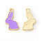 Alloy Enamel Pendants, Rabbit, Light Gold, Medium Purple, 17x11x1.5mm, Hole: 1.4mm